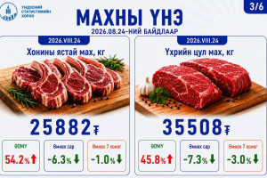 Улаанбаатар хотод гол нэрийн барааны үнэ өмнөх сараас 4.3 хувь буурсан гэв