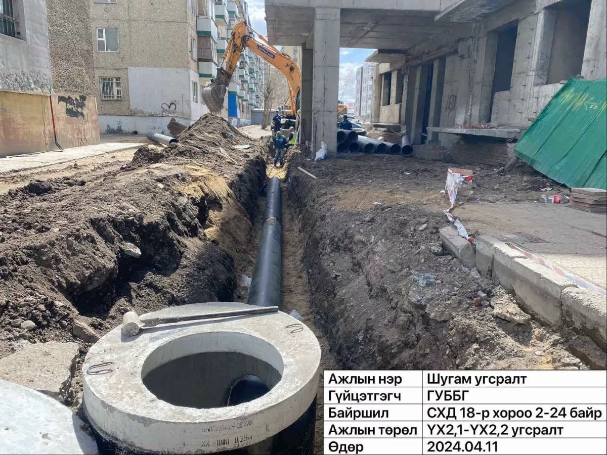 Ус их тогтдог байршилд борооны ус зайлуулах шугам угсарч байна